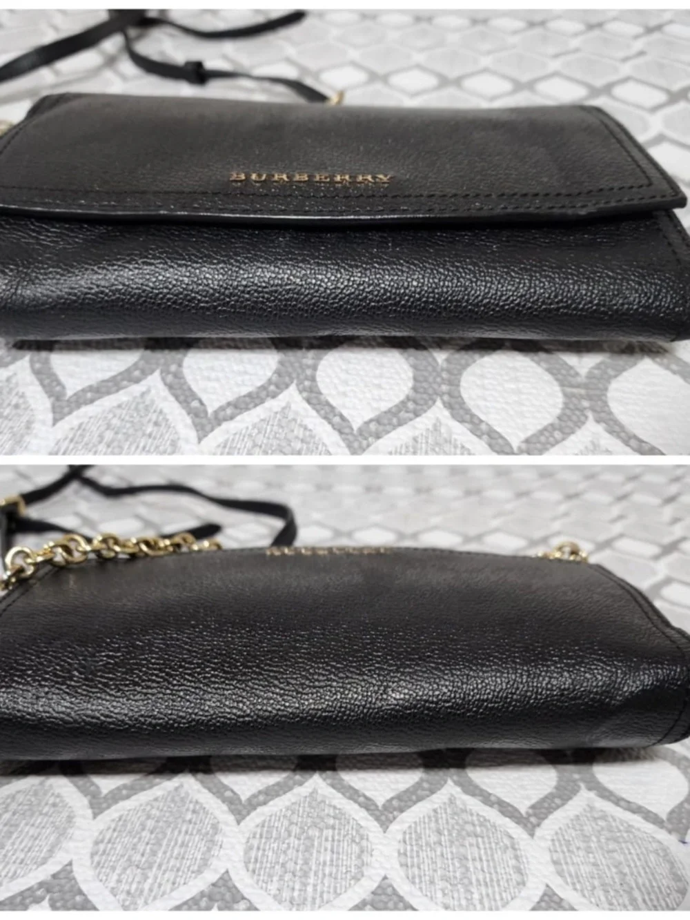 Authentic Burberry Black Soft Grain Leather Henley Wallet on Chain Bag